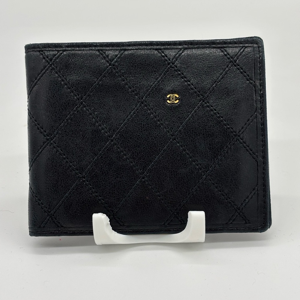 Chanel Authentic Black Leather Unisex Bifold Wallet
